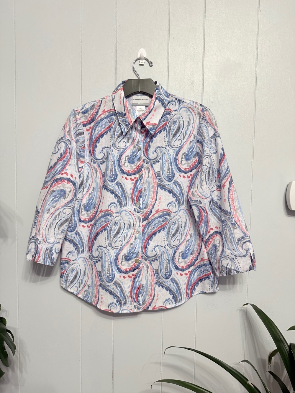 #9)  Alfred Dunner Paisley Button-Down Shirt in Blue & Pink